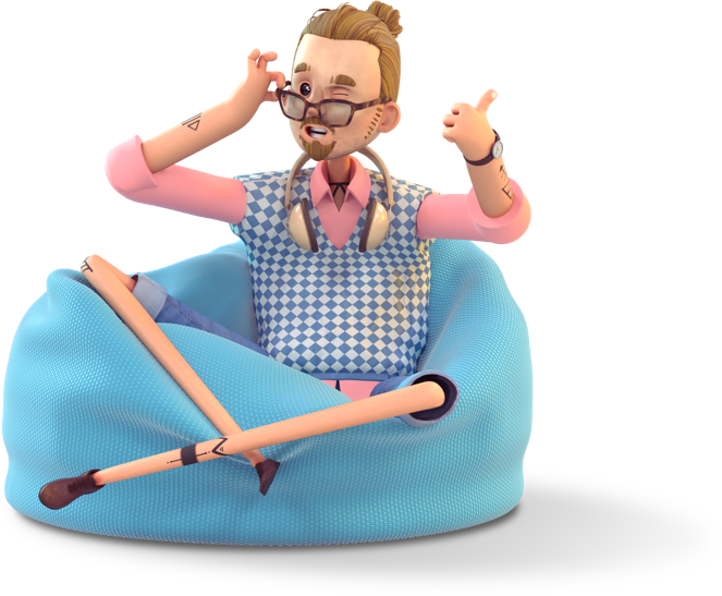 Hisper, ki sedi na beanbag